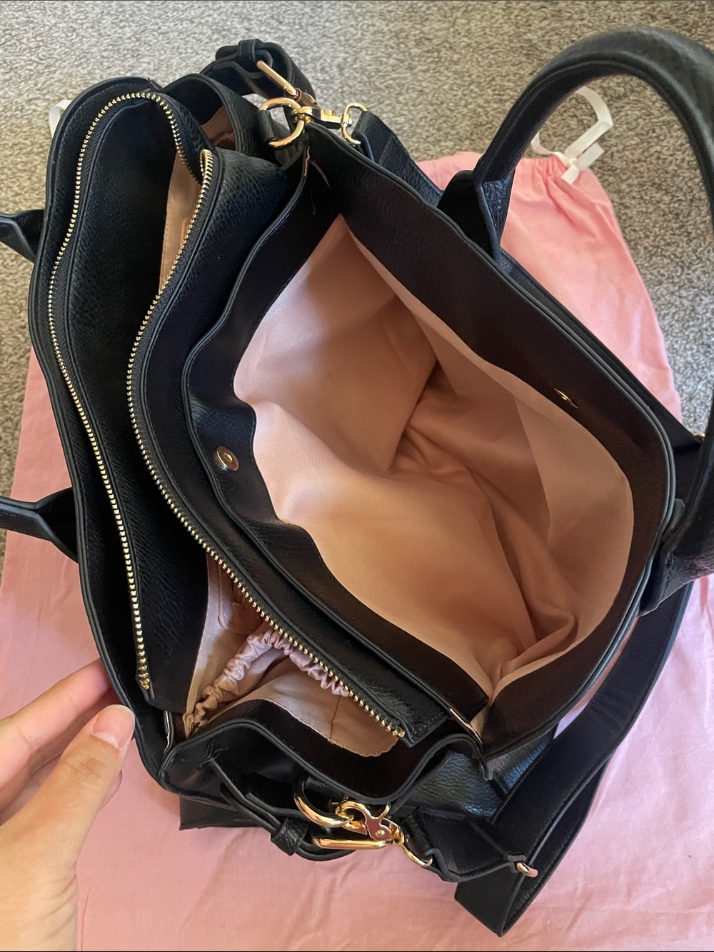 Poppy & Peonies Black Leather Top-Handle Satchel - Picture 5 of 7